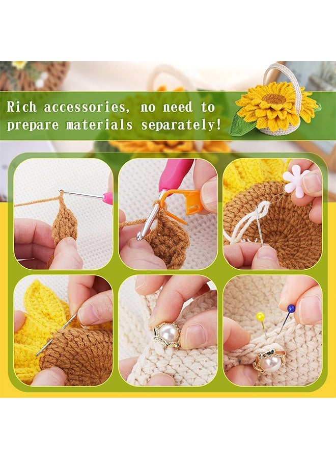 Lemon Crochet Kit for Beginners, 5 Pcs Coasters Plant Pot Crochet Start Kit for Adults, Complete Knitting Crochet Supplies with Step-by-Step Instruction, Crochet Hooks, Yarn for DIY Craft Supplies (Sunflower) - Image 3