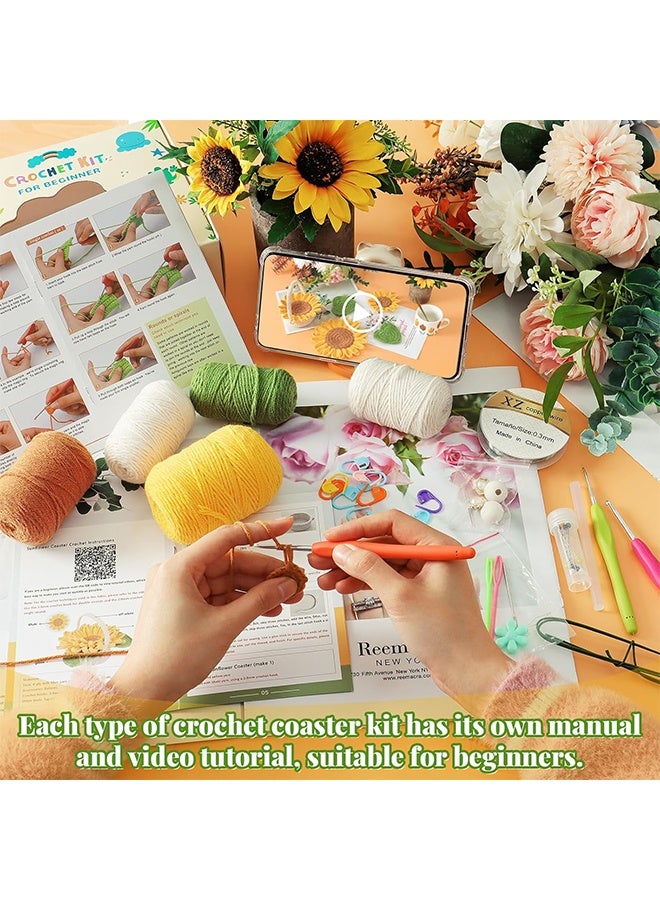 Lemon Crochet Kit for Beginners, 5 Pcs Coasters Plant Pot Crochet Start Kit for Adults, Complete Knitting Crochet Supplies with Step-by-Step Instruction, Crochet Hooks, Yarn for DIY Craft Supplies (Sunflower) - Image 4
