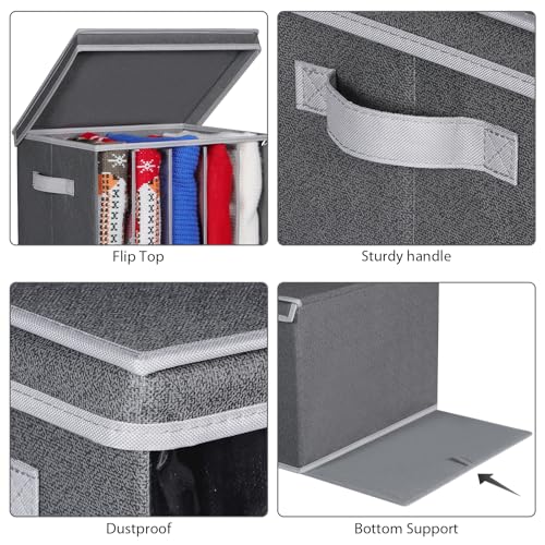 Zilink Upgraded Sweater Organizer for Shelf with Lids and Support Boards Clothes Organizer for Closet with 5 Grids Divider Sweater Storage Bins for Sweaters, Jeans, Pants, Black Pattern, 3 Pack - Image 3