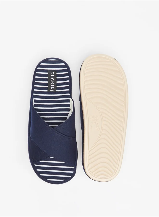 DUCHINI Men Striped Bedroom Slide Slippers