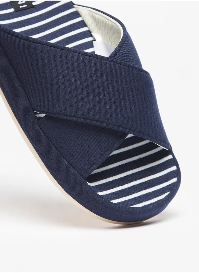 DUCHINI Men Striped Bedroom Slide Slippers