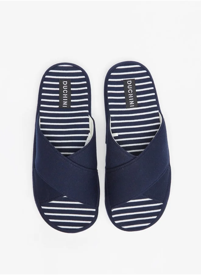 DUCHINI Men Striped Bedroom Slide Slippers