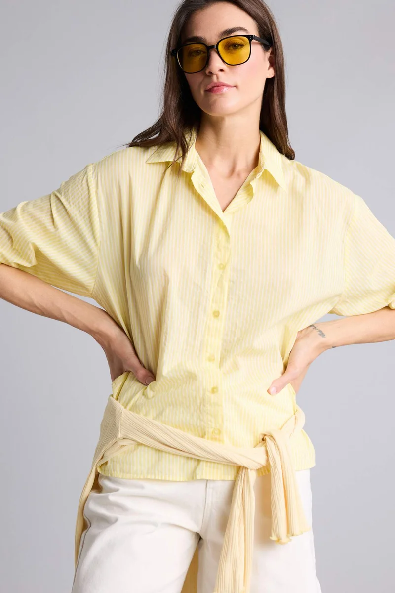 ديفاكتو Oversize Fit Shirt Collar Voile Striped Long Sleeve Shirt