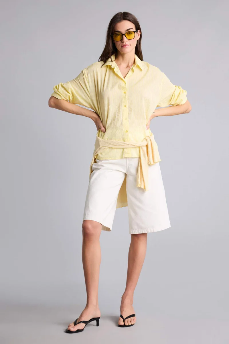 ديفاكتو Oversize Fit Shirt Collar Voile Striped Long Sleeve Shirt