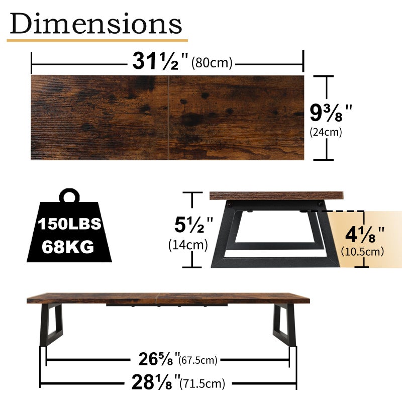 TEAMIX 31.5 inch Dual Monitor Riser for 2 Monitors, Long Monitor Stand Riser TV Stand Riser Monitor Stand for Desk Wood & Steel Desktop Riser Desk Organization Home Office - Image 4