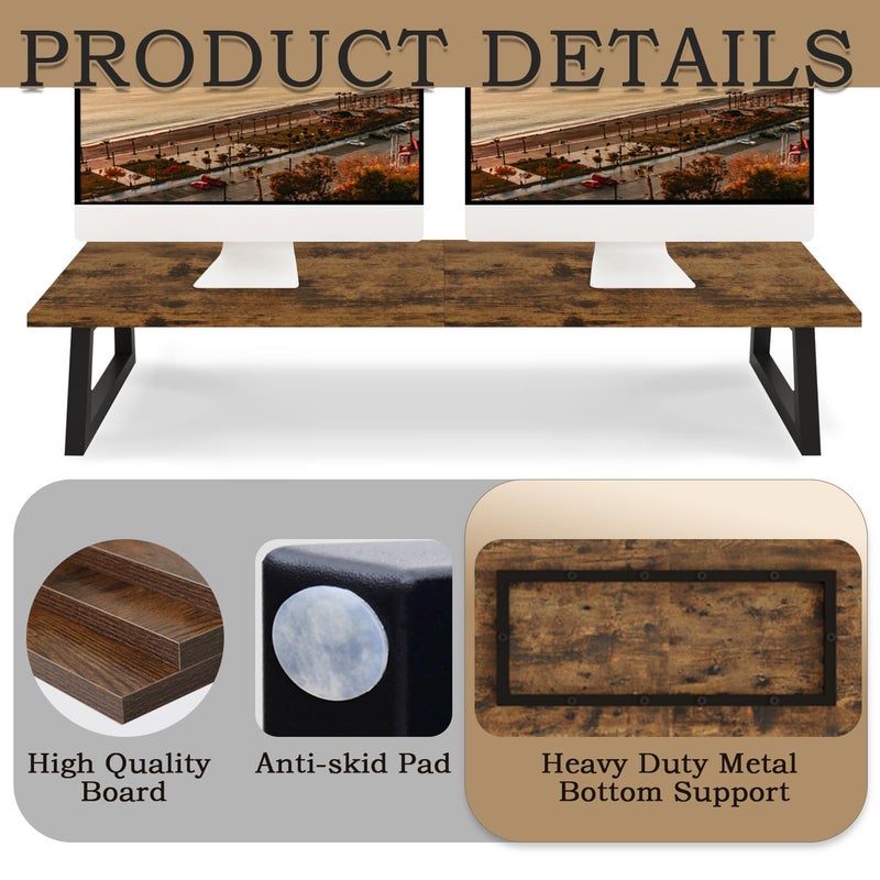 TEAMIX 31.5 inch Dual Monitor Riser for 2 Monitors, Long Monitor Stand Riser TV Stand Riser Monitor Stand for Desk Wood & Steel Desktop Riser Desk Organization Home Office - Image 5