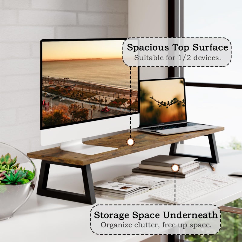 TEAMIX 31.5 inch Dual Monitor Riser for 2 Monitors, Long Monitor Stand Riser TV Stand Riser Monitor Stand for Desk Wood & Steel Desktop Riser Desk Organization Home Office - Image 2