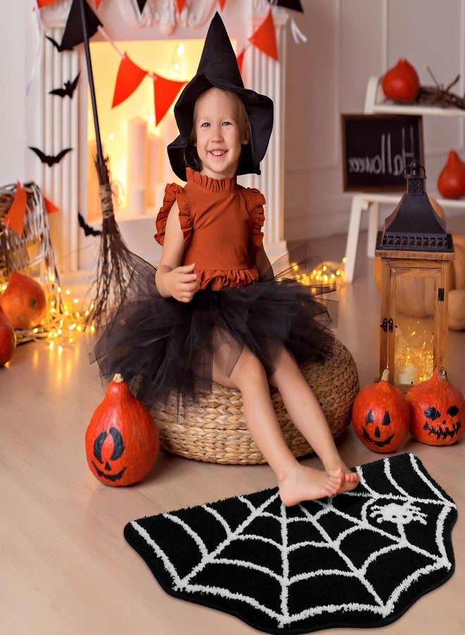 TRUEDAYS Halloween Decor Spider Web Bath Mat for Bathroom, Gothic Cute Halloween Decoration Black White Half Circle Bath Mat Non Slip Cartoon Bath Rug Bathroom Mat Plush Shower Rugs Washable - Image 2