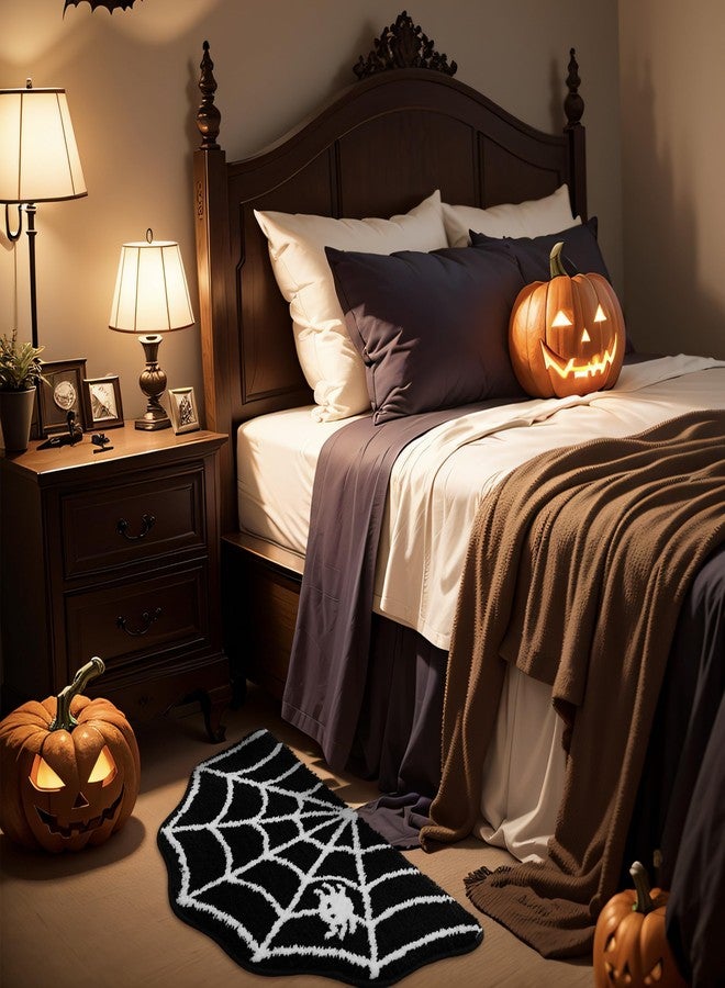 TRUEDAYS Halloween Decor Spider Web Bath Mat for Bathroom, Gothic Cute Halloween Decoration Black White Half Circle Bath Mat Non Slip Cartoon Bath Rug Bathroom Mat Plush Shower Rugs Washable - Image 5