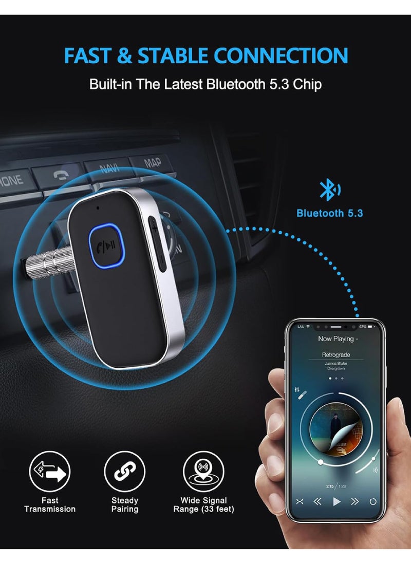 Rock Pow Bluetooth Receiver for Car, Noise Cancelling 3.5mm AUX Bluetooth Car Adapter, Wireless Audio Receiver for Home Stereo/Wired Headphones, Hands-Free Call, 16H Battery Life  - Image 3