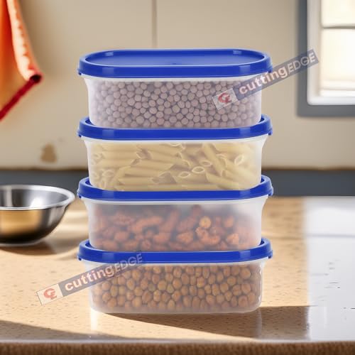 Cutting EDGE 535ml Oval Modular Containers Set of 4, BPA-Free & Leak-Proof, Stackable & Nestable, Reusable Food Organizers for Kitchen, Pantry, Fridge & Meal Prep (Blue Lid) - Image 2