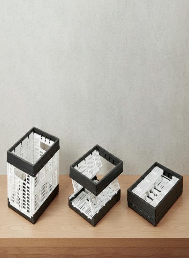 Aditya polymers Foldable Plastic Basket White & Grey| 25Kg Capacity 45.7x34.3x25.4cm |Heavy Duty Collapsible Crate for Stacking Storing Organizing Transport - Image 3