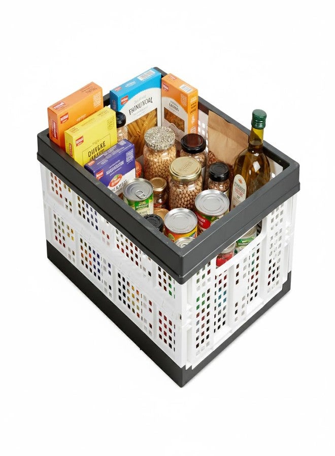 Aditya polymers Foldable Plastic Basket White & Grey| 25Kg Capacity 45.7x34.3x25.4cm |Heavy Duty Collapsible Crate for Stacking Storing Organizing Transport - Image 1