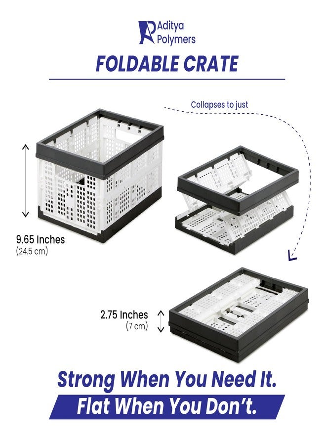 Aditya polymers Foldable Plastic Basket White & Grey| 25Kg Capacity 45.7x34.3x25.4cm |Heavy Duty Collapsible Crate for Stacking Storing Organizing Transport - Image 2
