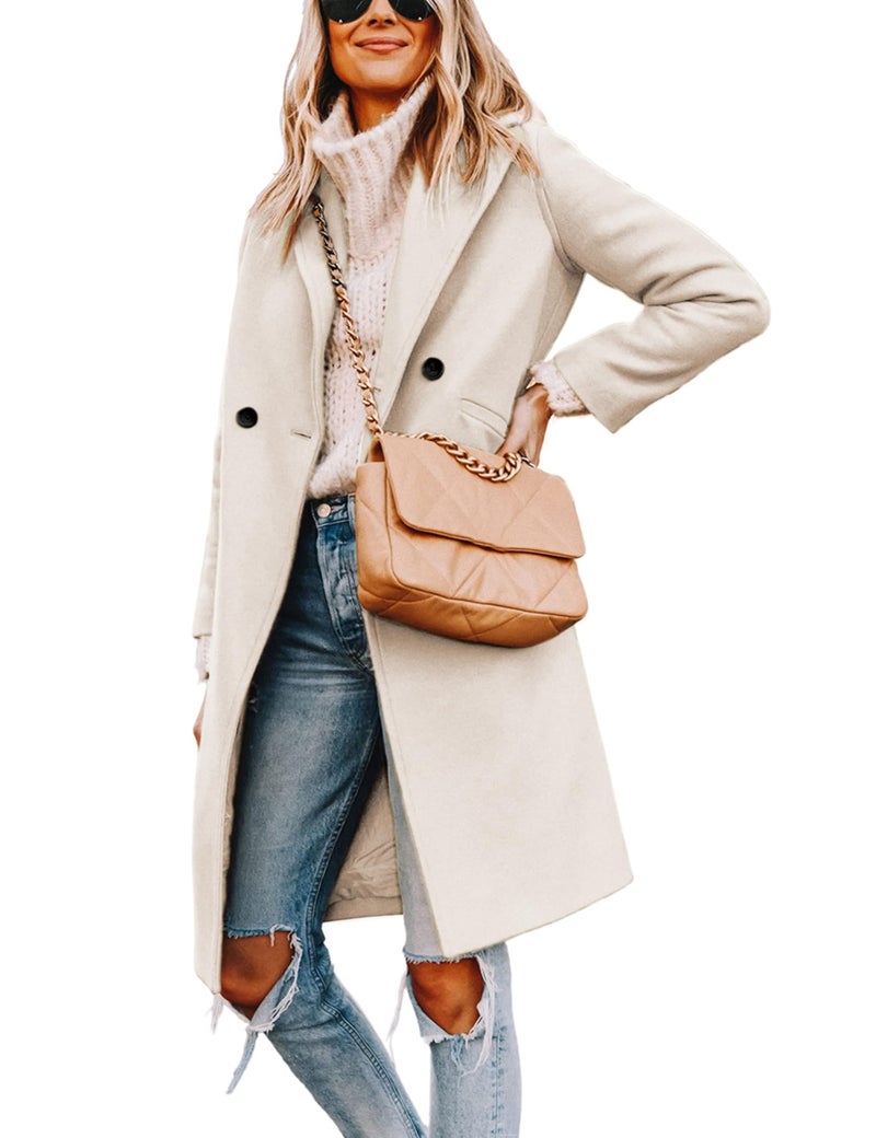 Hooever Women's Winter Wool Coat Casual Notch Lapel Single-Breasted Peacoat(beige-XS01) - Image 1