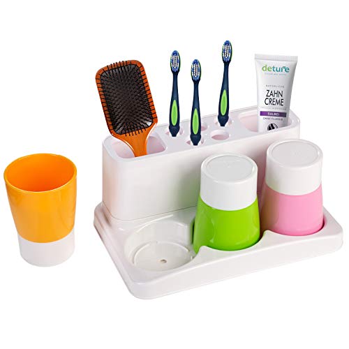 Aebeky Toothbrush Holder Kids Family Set for Bathroom Storage Organizer (Orange+Green+Pink) - Image 3