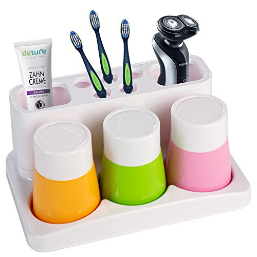 Aebeky Toothbrush Holder Kids Family Set for Bathroom Storage Organizer (Orange+Green+Pink) - Image 2