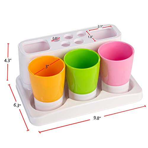 Aebeky Toothbrush Holder Kids Family Set for Bathroom Storage Organizer (Orange+Green+Pink) - Image 4