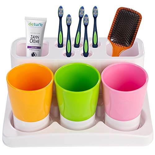 Aebeky Toothbrush Holder Kids Family Set for Bathroom Storage Organizer (Orange+Green+Pink) - Image 1