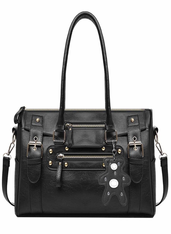 FiveloveTwo Women Retro Handbags and Purses PU Top-handle Shoulder Bag Totes Satchels (Black)