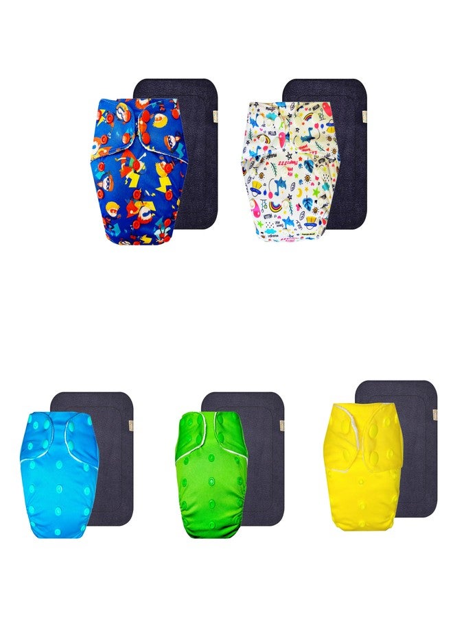 حفاضات قماشية فاخرة من دمبلدو مع حشوة سوداء (عبوة من 5) | شعور بالجفاف والراحة | قابلة لإعادة الاستخدام والغسل | أزرار كبس قابلة للتعديل | موثوق بها من قبل الأمهات | من 3 أشهر إلى 3 سنوات | للجنسين - Image 1