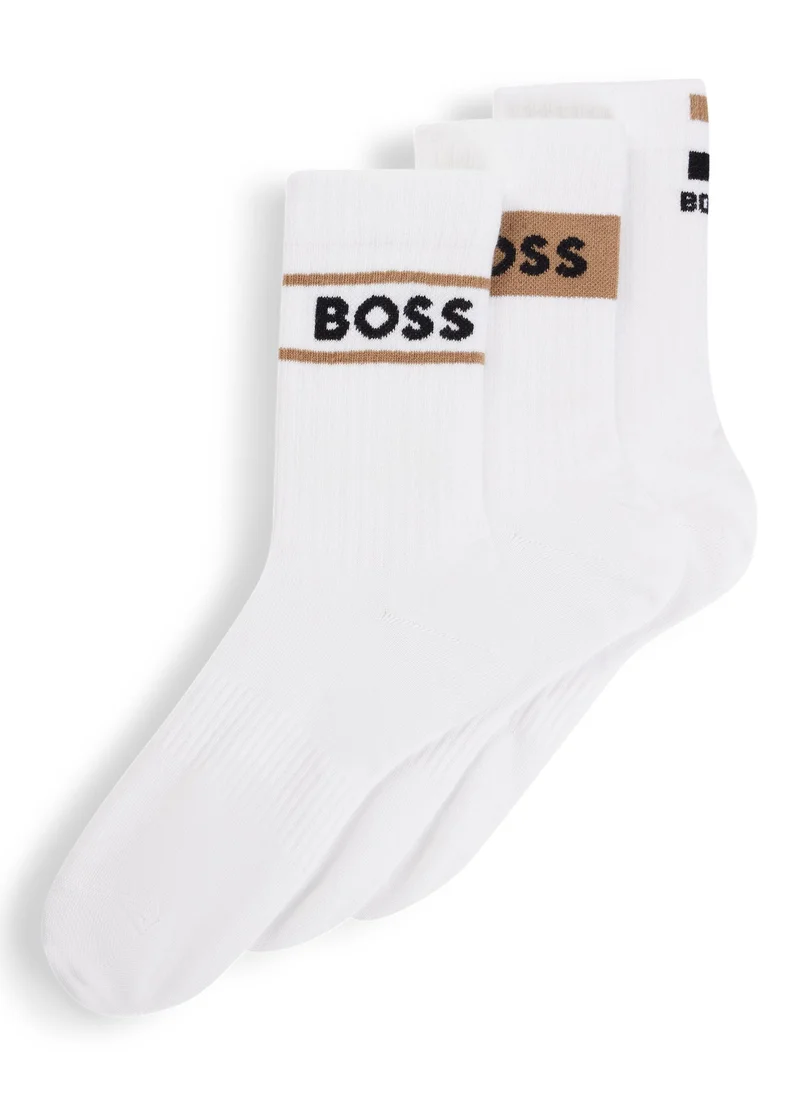 بوس Three-pack of short cotton-blend socks with logos