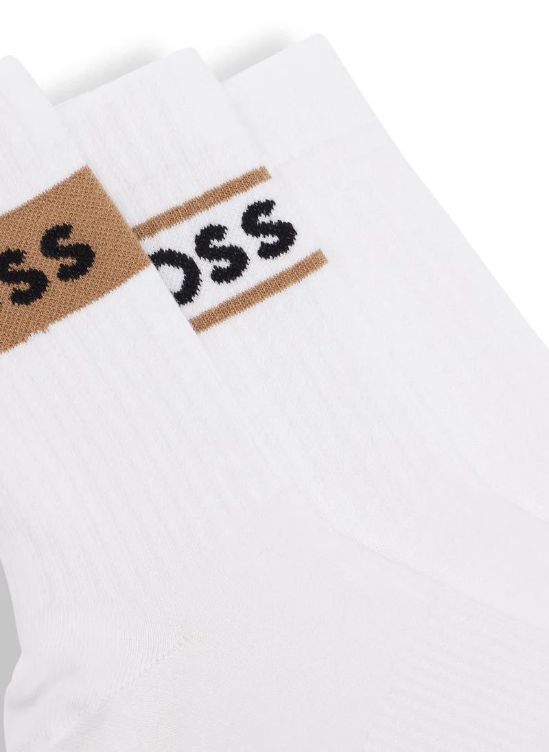 BOSS Three-pack of short cotton-blend socks with logos