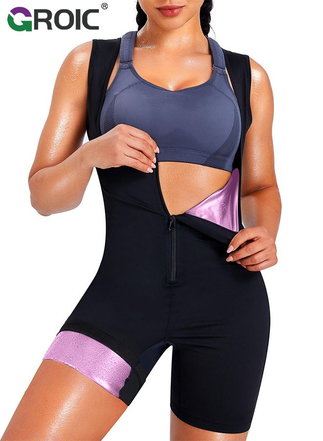 GROIC Woman Sweat Suit, Sauna Sweat Suits Shirt Waist Trainer for Woman, Compression Vest Workout Gym Clothes Sweat Enhancer Short Sleeve, Weight Loss Body Shaper for Workout Sports, M - Image 5