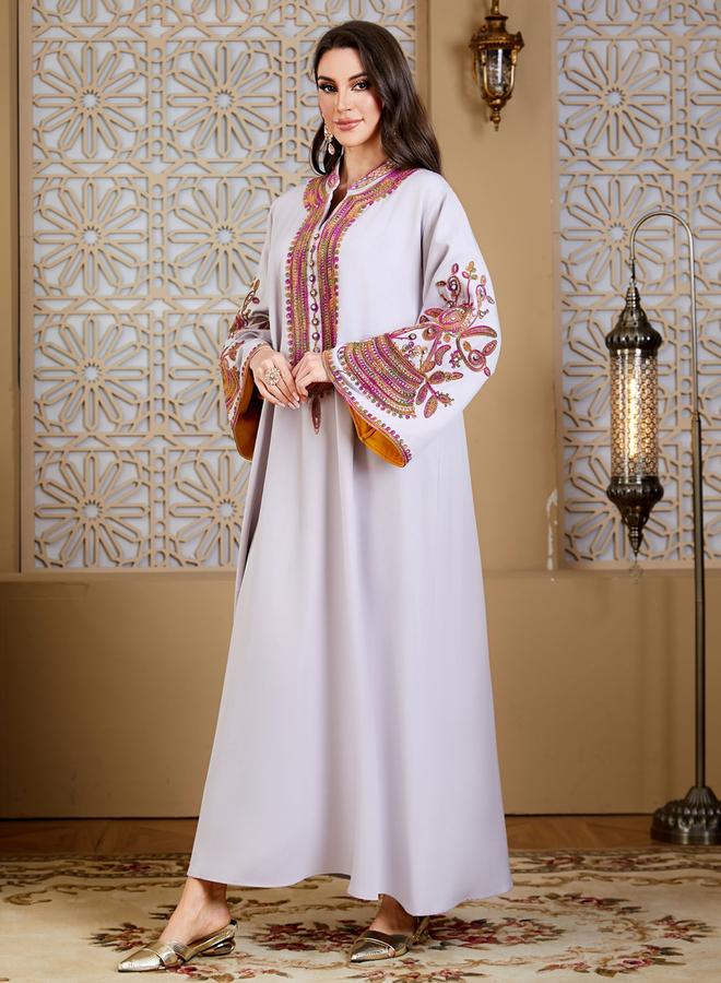 Take Two Women Grey Embroidered Velvet Jalabiya - Image 5