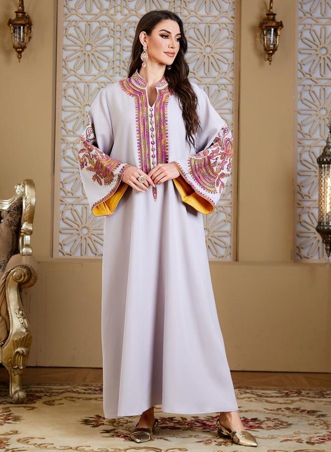 Take Two Women Grey Embroidered Velvet Jalabiya - Image 2