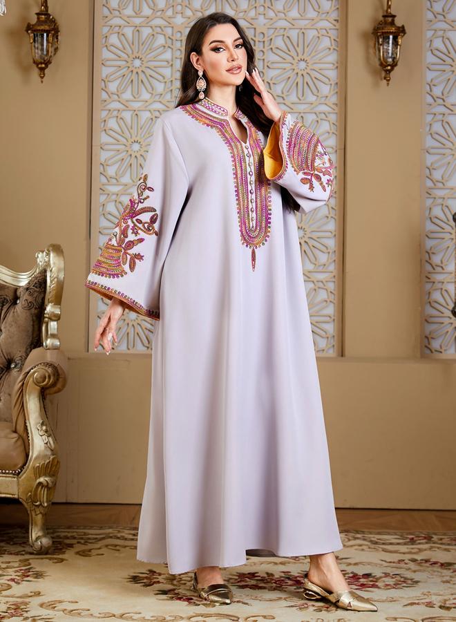 Take Two Women Grey Embroidered Velvet Jalabiya - Image 4