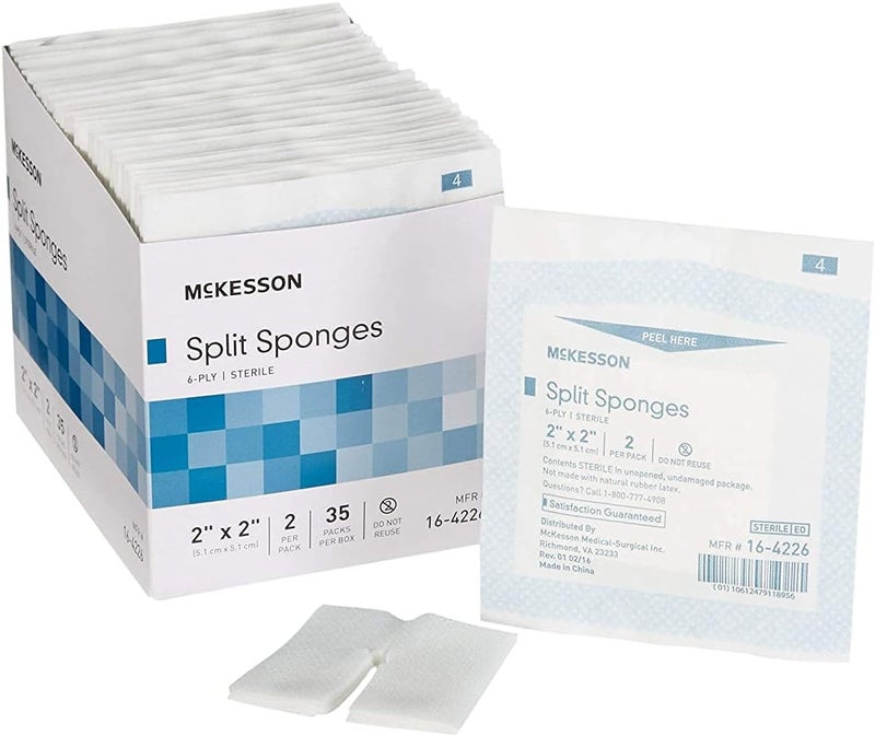 McKesson Performance Plus Gauze Iv Sponge 6Ply Sterile 2X2 35 Packs of 2  Model 164226 - Image 1