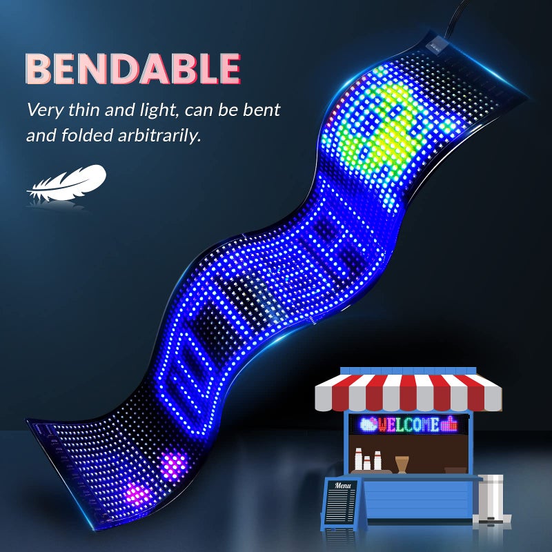 Rayhome لافتات إعلانات LED كبيرة ومضيئة من RAYHOME، مرنة، تعمل بجهد 5V USB، تحكم عبر تطبيق بلوتوث، نص مخصص، نمط الرسوم المتحركة، عرض قابل للبرمجة للمتجر، السيارة، البار، الفندق (27''x5'') - Image 5