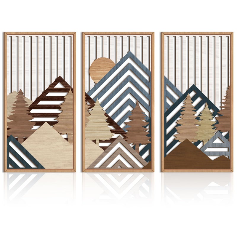 IARTTOP Large Mountain Wood Wall Art 16x32x3 Abstract Forest Wall Sculpture Geometric Boho Sunset Wilderness Artwork for Bedroom Living Room Office - Image 2