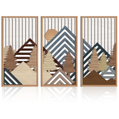 IARTTOP Large Mountain Wood Wall Art 16x32x3 Abstract Forest Wall Sculpture Geometric Boho Sunset Wilderness Artwork for Bedroom Living Room Office - Image 1