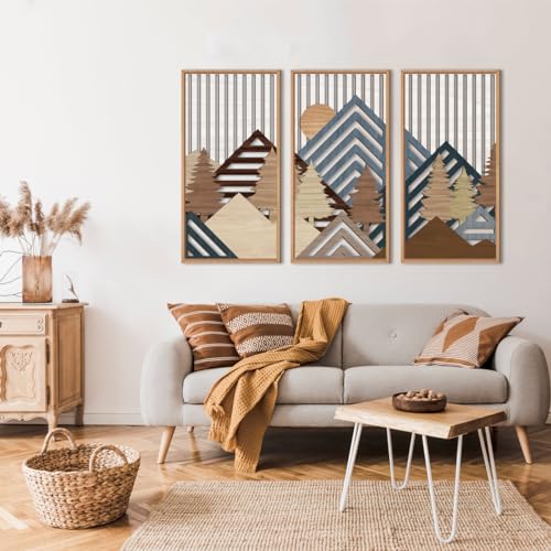 IARTTOP Large Mountain Wood Wall Art 16x32x3 Abstract Forest Wall Sculpture Geometric Boho Sunset Wilderness Artwork for Bedroom Living Room Office - Image 3