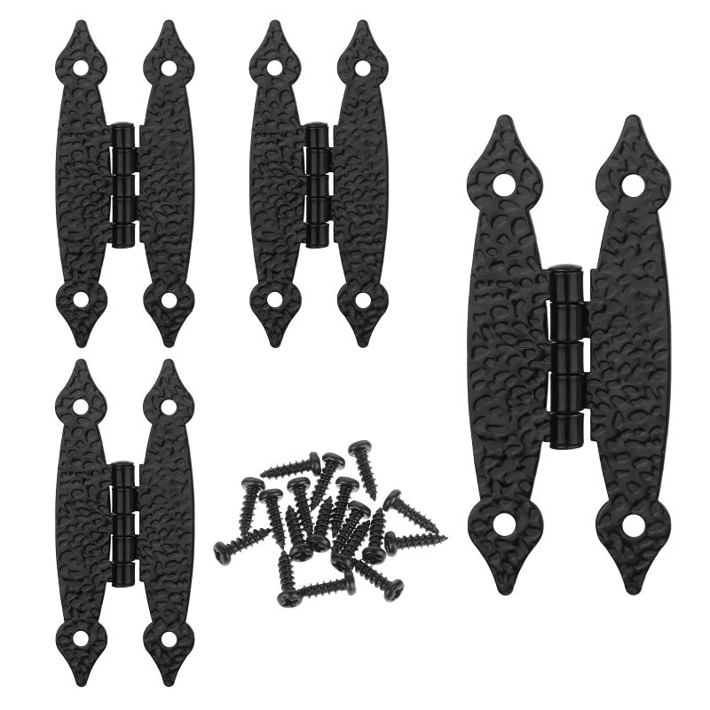4 Pack 354 Decorative Hinges Black Antique Iron H Shaped Cabinet HHinges Cold Rolled Steel Cabinet Door Small Hinge for Wood Flat Small Black Decorative Hinge for Cupboard Wardrobe Drawer