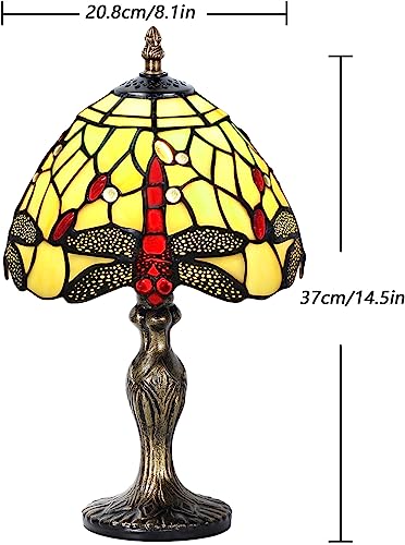 MIAOKE Stained Glass Table Lamp,Stained Glass Crystal Bead Style Table Light,Handmade Desk Bedside Night Light,Antique Art Craft Gifts Living Room Bedroom Bookcase(Pale White Dragonfly) - Image 2