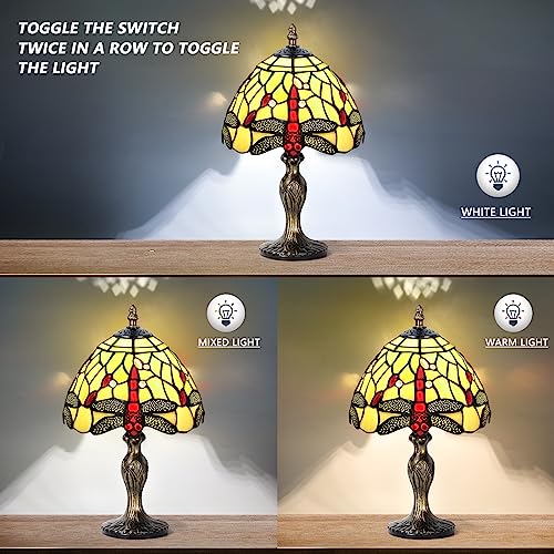 MIAOKE Stained Glass Table Lamp,Stained Glass Crystal Bead Style Table Light,Handmade Desk Bedside Night Light,Antique Art Craft Gifts Living Room Bedroom Bookcase(Pale White Dragonfly) - Image 4
