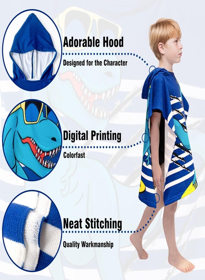 growell Hooded Kids Beach Towels - Toddler Bath Towel Girls Boys Swim Cover-ups for Ages 1 to 6 Kids Pool Towels Quick Dry Lightweight Soft Microfiber Poncho Towel 24x24 (Dinosaur Navy) - Image 3