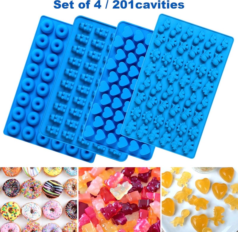 Sidosir 4Pcs Gummy Candy Bear Molds, Non-stick Silicone Chocolate Mold for Dinosaur, Donut, Heart, Silicone Candy Molds with 2 Droppers - Image 4