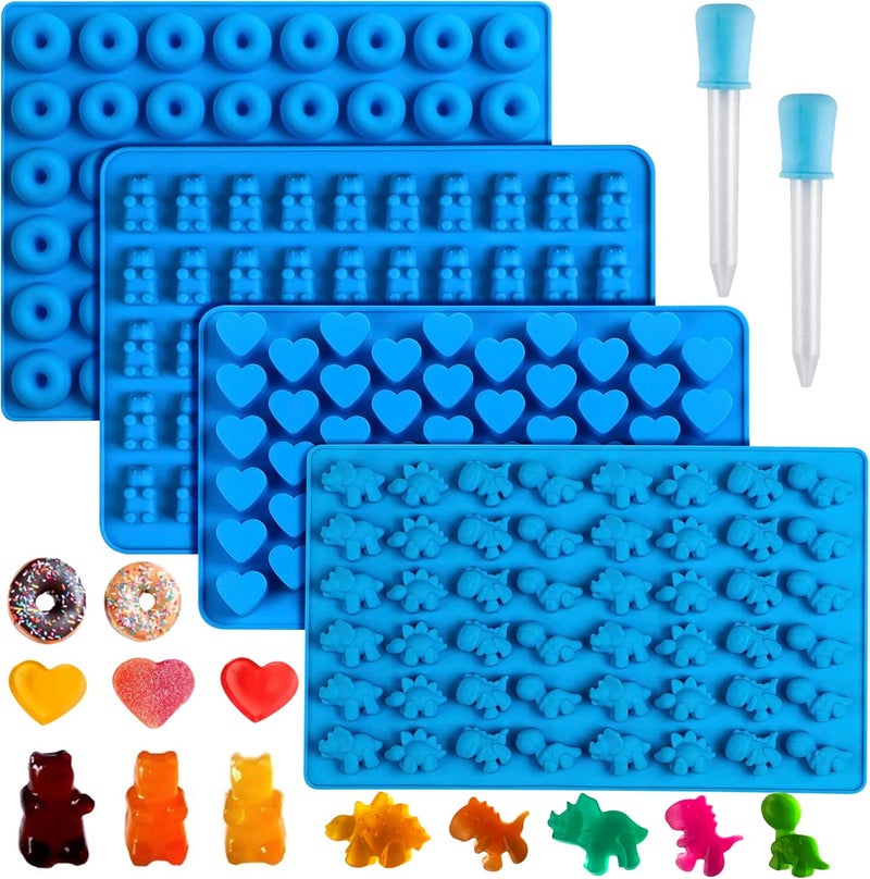Sidosir 4Pcs Gummy Candy Bear Molds, Non-stick Silicone Chocolate Mold for Dinosaur, Donut, Heart, Silicone Candy Molds with 2 Droppers - Image 1