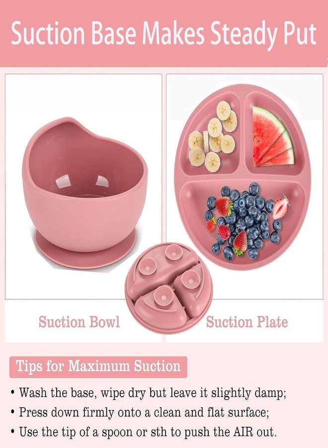 Deoxys Silicone Baby Feeding Set, Baby Led Weaning Supplies, Eating Essentials Utensils with Suction Plate and Bowl, Pocket Bib, Sippy Cup with Lid, Forks Spoons, for 6+ Months (Pink) - Image 2
