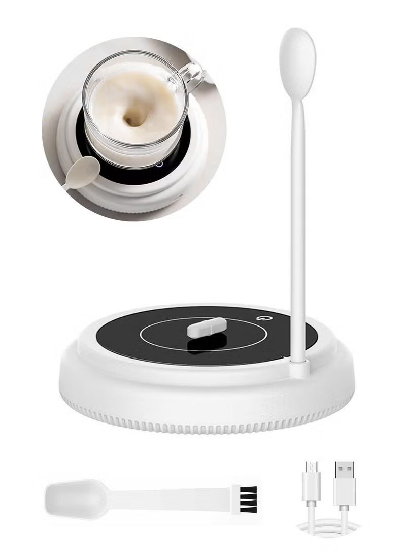 Brinaoki Self Stirring Mug, Rechargeable Chocolate Milk Mixer Cup, Magnetic Electric Mixing Suitable for Various Cups, Commonly Used for Travelling, Home, Office, Includes Spoon - White - Image 1