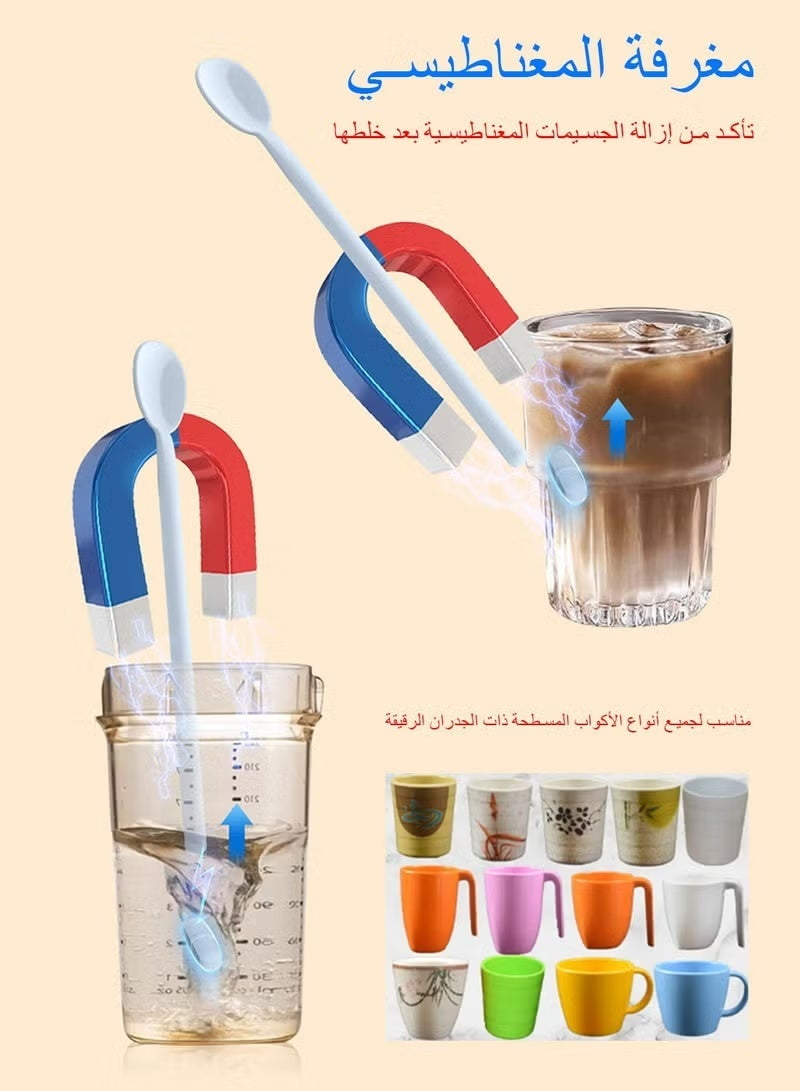 Brinaoki Self Stirring Mug, Rechargeable Chocolate Milk Mixer Cup, Magnetic Electric Mixing Suitable for Various Cups, Commonly Used for Travelling, Home, Office, Includes Spoon - White - Image 2