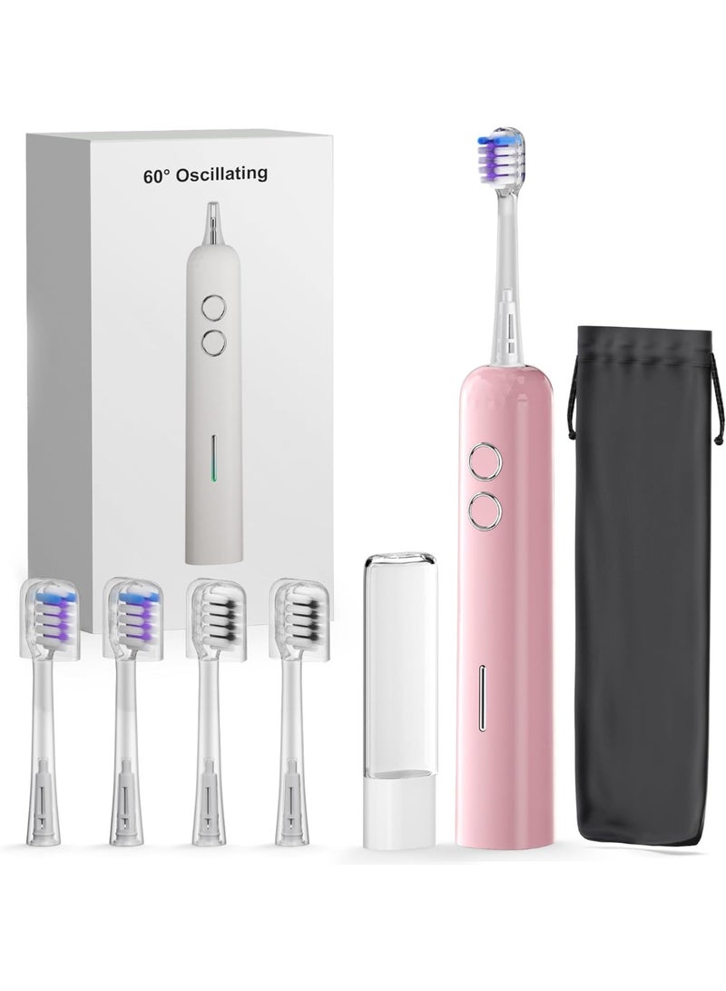 general Electric Toothbrush Wave Oscillation & Vibration Sonic Tooth Brush for Adults BASS-Brushing Technique Travel Rechargeable Toothbrushes 4 Soft Bristle Replace Heads IPX7 Gifts for Men Women Pink - Image 1