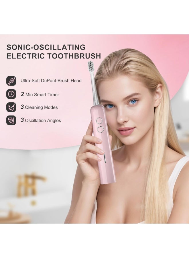 general Electric Toothbrush Wave Oscillation & Vibration Sonic Tooth Brush for Adults BASS-Brushing Technique Travel Rechargeable Toothbrushes 4 Soft Bristle Replace Heads IPX7 Gifts for Men Women Pink - Image 3