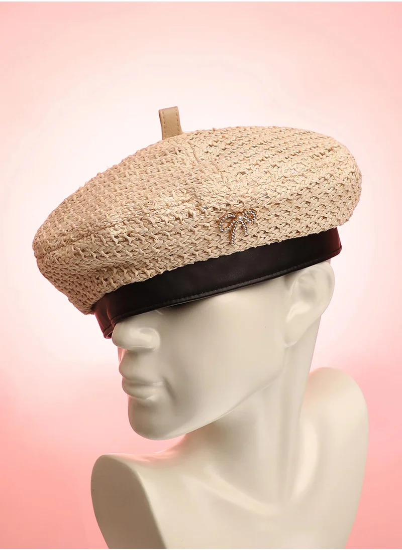 Haute Sauce Bow Woven Beret Hat - Off-White