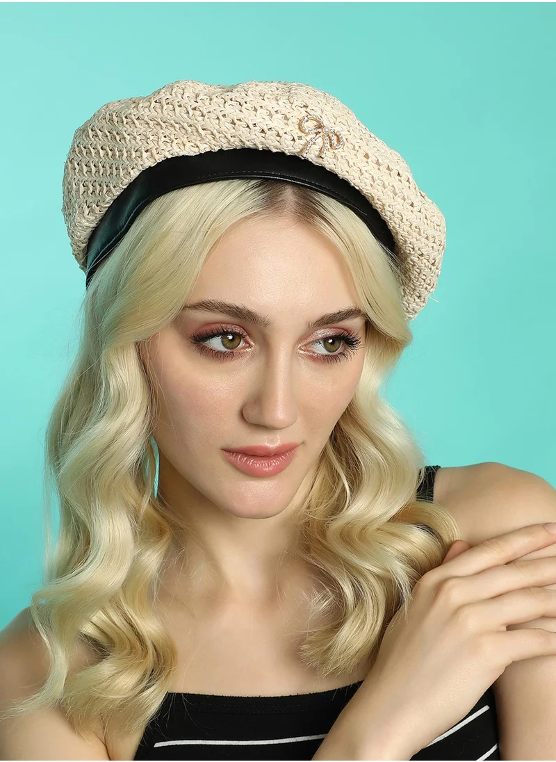 صوص هاوت Bow Woven Beret Hat - Off-White