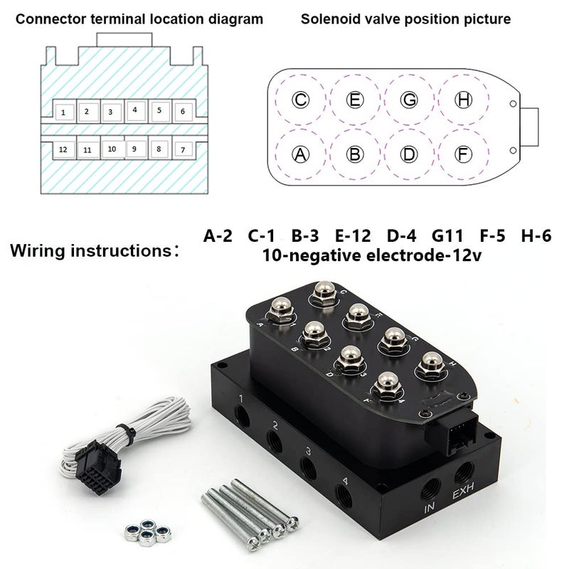ZHSYMX 12V Air Ride Suspension Manifold Kit with 8 Air Ride Solenoid Valves, with 1M 9-switch Wired Remote Controller Can be used for Air Bag inflation and deflation - Image 2